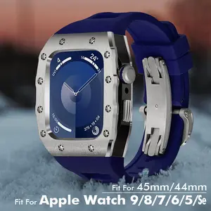 Stainless Steel Protective Shell 44MM 45MM Silicone Watch Band for Apple Watch S9/8/7/6/se iWatch Wearable Accessories Protection Kit Cover
