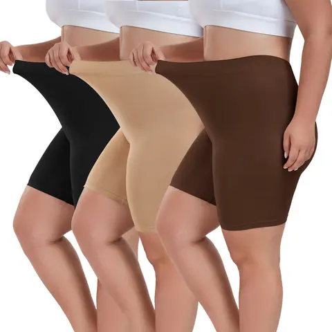 Plus Size Lady's Boy Shorts, Minimalist Soft Polyamide Slip Shorts with Tummy Control for Under Dresses, Slip On, Basics, Elastane, Stomach Shapewear, Shapewear Fabric