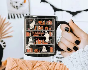 Custom Reading Ghost Halloween Mug, Halloween Mug, Bookish Ghost Mug, Spooky Vibes Ghost Reading Book Mug, Halloween Decor Housewarming Gift 2024