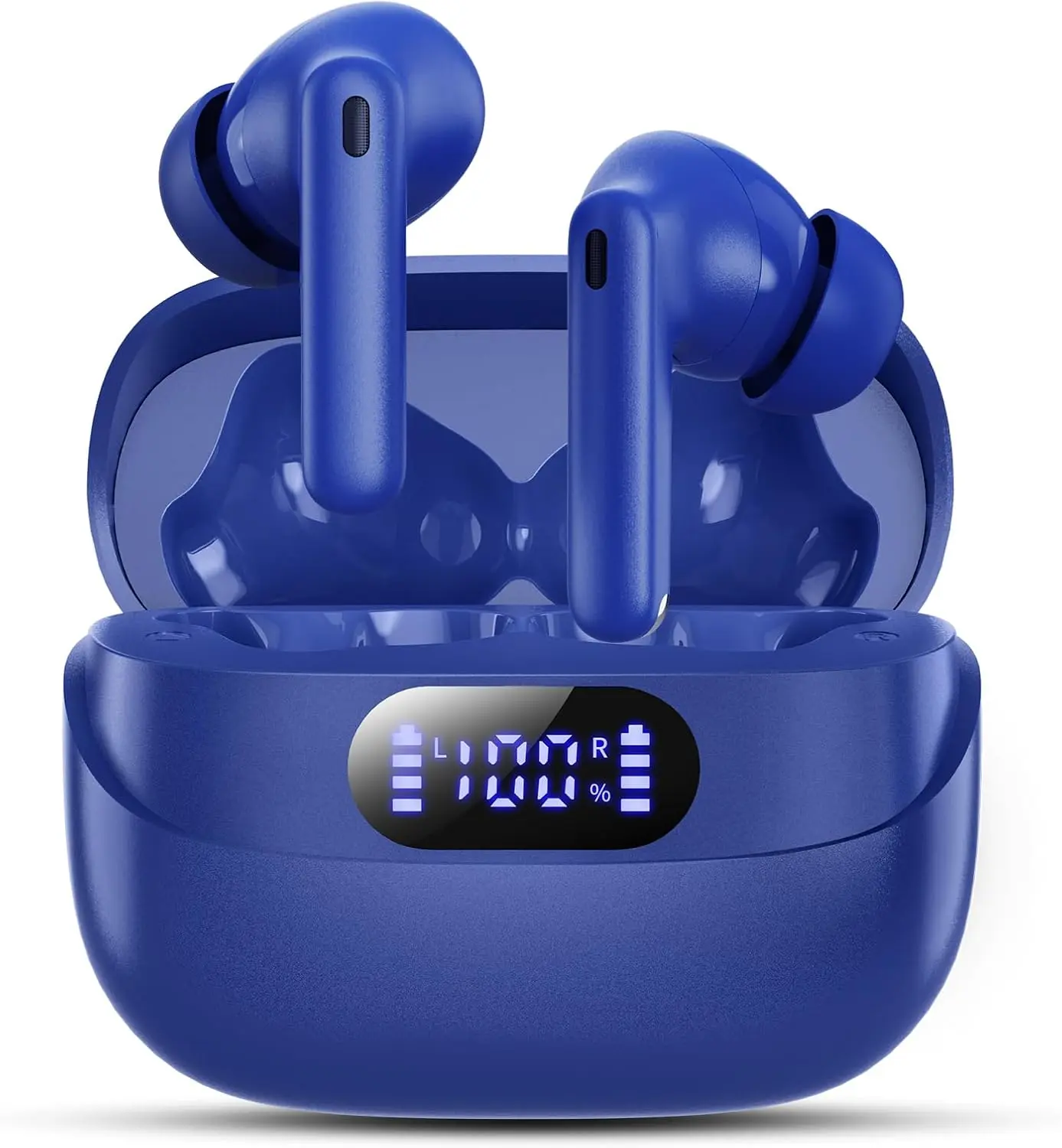 Earbuds, 42H Playtime  5.3 Headphones, HiFi Stereo Call Noise Cancelling Earbuds, IPX7  Stereo in-Ear Earphones with LED Display for iOS Android ( Blue)