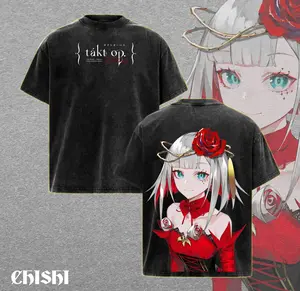 Destiny (Cosette Schneider) Takt Op. Destiny Vintage Washed Oversized T-Shirt – Anime Waifu Graphic Tee Double Print, Heavyweight Cotton Streetwear, Unisex Casual Crew Neck Top for Men & Women