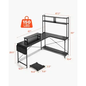 VEVOR L-Shaped Computer Desk, 67-inch Reversible Corner Gaming Desk with Monitor Stand Movable CPU Stand, Modern Stylish PC Table Sturdy Work Workstation for Home Office - Easy to Assembly