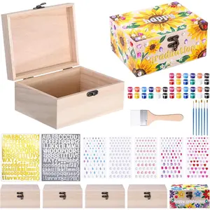6 Sets 2026 Senior Boxes Unfinished Wooden Boxes for Graduation Crafts DIY Graduation Memory Keepsake Box 6.7"x5.1"x3.1" with Paints Brushes  Letter & Number  for Class of 2026 Gifts