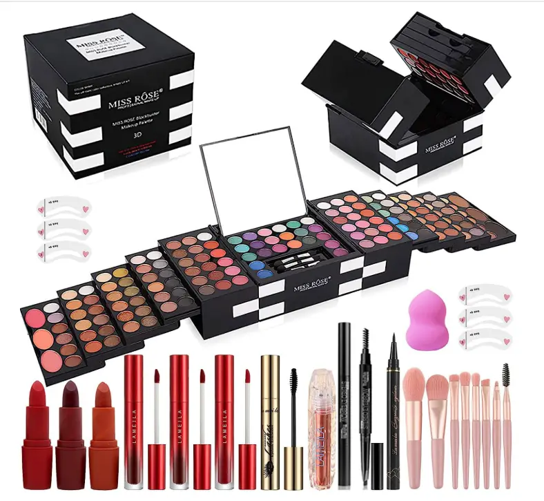 MISS ROSE M 148 Colors Makeup Pallet,Professional Makeup Kit for Women Full Kit,All in One Makeup Sets for Women&Beginner,include Eyeshadow,Lipstick,Eyeliner,Concealer,makeup brush(045 Set-Black)