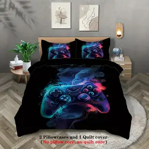 3-Piece Game Pattern Printed Bedding Set, Comfortable Fashion Design, Perfect for Gaming Room Decor, Durable Material, Easy Care