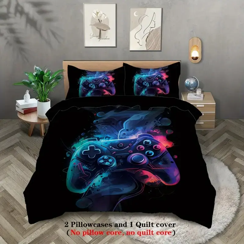 3-Piece Game Pattern Printed Cool Bedding Set, Comfy Bedding Sets, Comfortable Fashion Design, Perfect for Gaming Room Decor, Durable Material, Easy Care