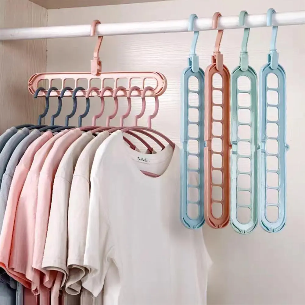 9 Holes Clothes Hanger, 5 Counts Foldable Clothes Hanger, Folding Hangers, Foldable Plastic Hangers, Space Saving Clothes Drying Rack, Clothes Organizer for Home Bedroom Wardrobe, Hanging, Clothes Hanger Organizers