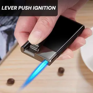 Windproof Rechargeable Lighter with Refillable Liquid Gas (No Butane) - Heavy-Duty Metal Direct Ignition Blue Flame Outdoor Survival Firestarter for Camping,, BBQ - Portable & (Fuel Not Included) - Compatible with Gas Canisters