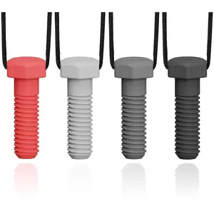 FN45 Chew Necklaces for Sensory Kids and Adults, 4 Pack Chewy Necklace Sensory Boys and Girls with Autism, ADHD, SPD, Biting, Silicone Teething Necklace Oral Chew Necklace for Adults Reduce Chewing Anxiety Fidget