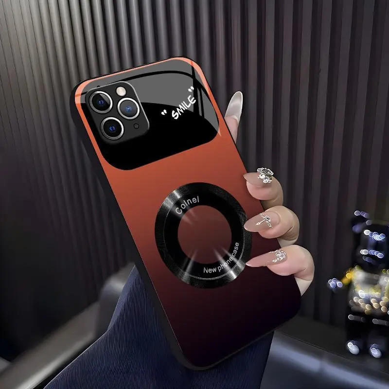 Gradient Glass Magnetic Phone Case for iPhone 11 Pro Max, Luxury Matte Shockproof Smartphone Cover with Camera Lens Protector, Handheld Cellphone Protection Accessory for Mobile Devices