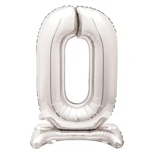 0-Shaped Silver Number 30" Mylar Stand-Up Balloon