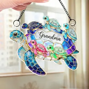 Personalized Grandma Turtle Acrylic Suncatcher, Custom Grandkids Names Gift, Family Turtle Window Hanging Ornament, Nana Gift, Mother’s Day Gift for Grandma, Personalized Family Keepsake Decor