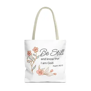 Be Still Psalm 46:10 Floral Tote Bag – Inspirational Scripture Canvas Bag