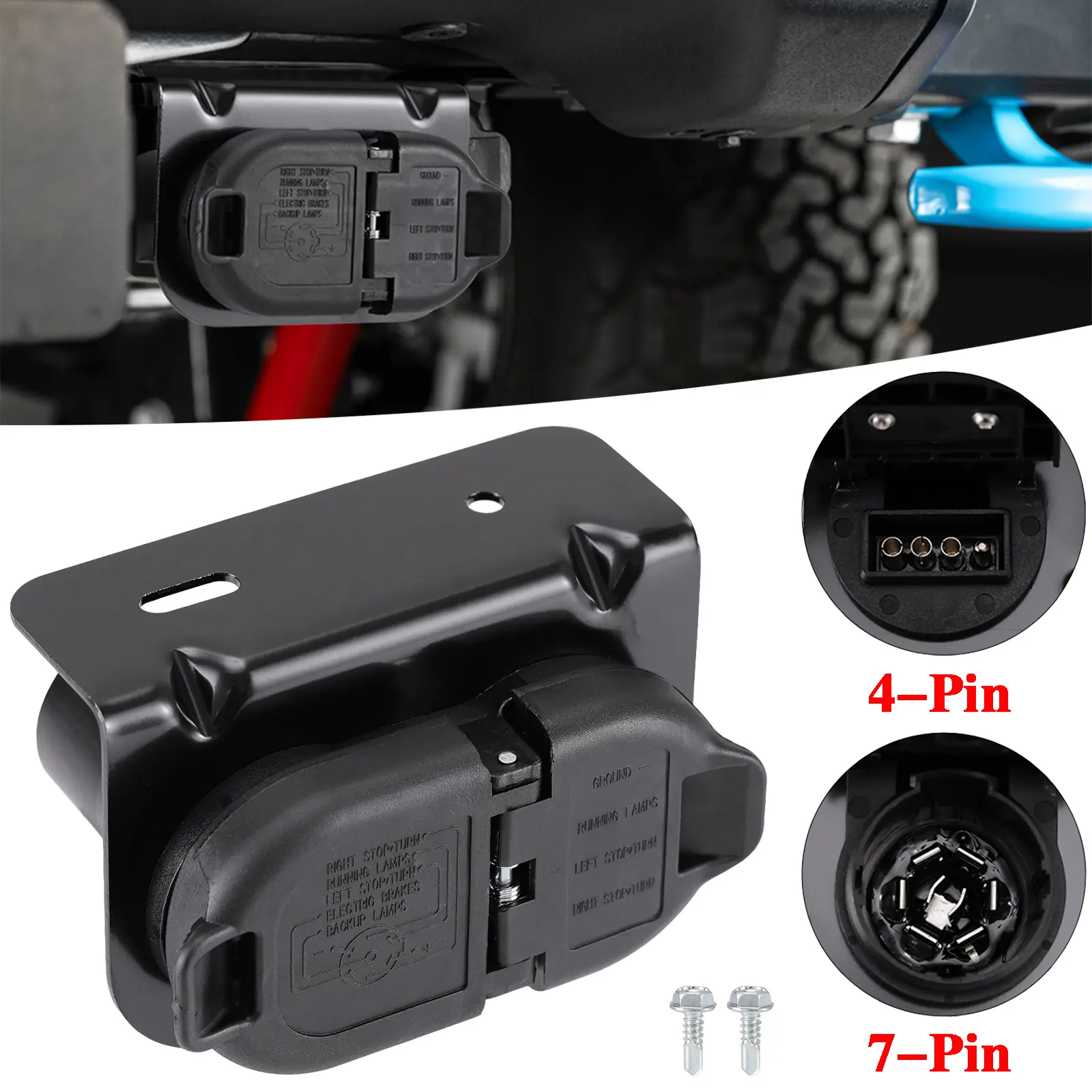 7 Way RV & 4 Pin Flat Trailer Tow Connector Plug Socket, Rear Bumper Hitch Wiring Harness for Ford, Chevy, Dodge RAM, Toyota