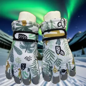 Children's forest pattern ski gloves, warm and waterproof snow hands, suitable for 4-12 years old, the best Halloween for children, Christmas birthday gift set, winter windproof and warm ski gloves, suitable for boys and girls skating snowboard riding