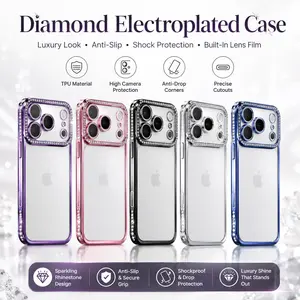 【Anti-Slip & Comfortable Grip】Bling Electroplated Clear Phone Case for iPhone, Anti-Slip Shockproof with Built-in Camera Lens Protection iPhone17/16/15/14/13/12 promax series 5 Aesthetic Tones