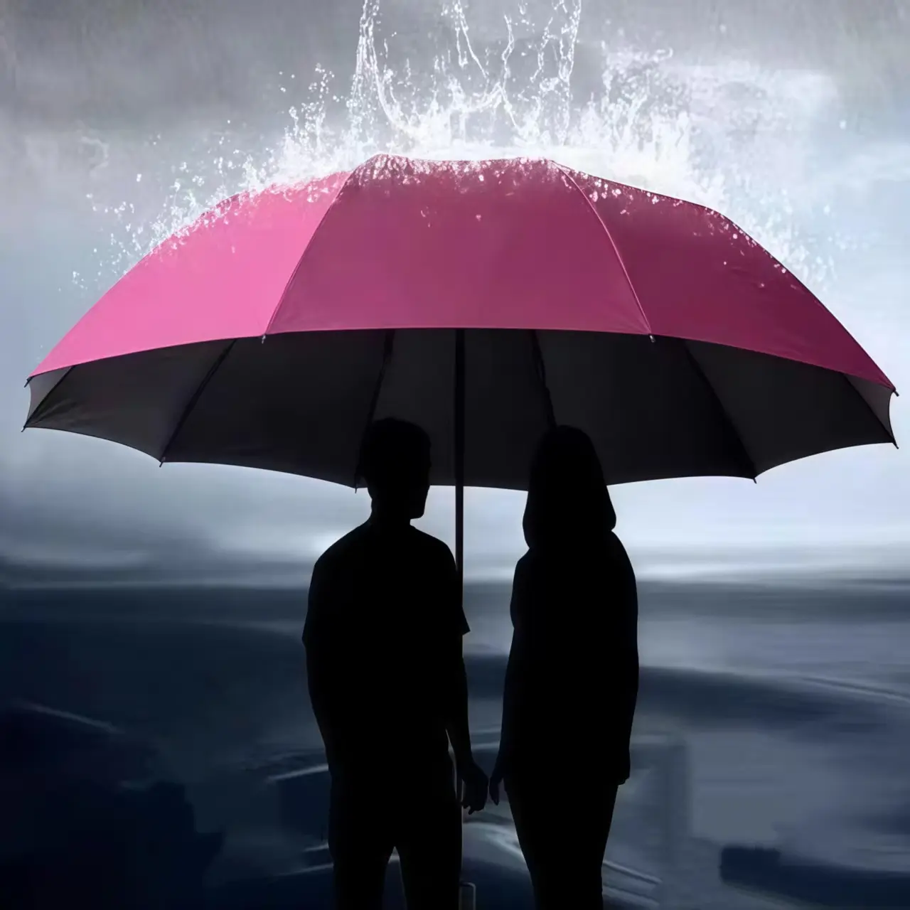 Black+Black Enlarged Reinforced Windproof Waterproof 12 Ribs Large Umbrella for Two People Diameter 124CM Multi-Purpose Rain Protection