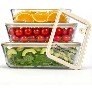 Non-Toxic Glass Storage Container Set, Borosilicate Glass, Tempered Glass Lids, Baking Pan, Airtight, Vented, Microwave, Oven & Dishwasher Safe, (Rectangular, Set of 3)