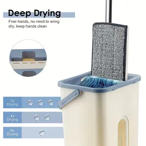 Household Floor Mop and Bucket Suit-Flexible Rotating Flat Mop, Wet and Dry Cleaning, Scraping Bucket, Easy to Clean, Save Space, Light Weight, Perfect for Bathroom, Bedroom, Kitchen, Living Room, toilet-Cleaning Supplies