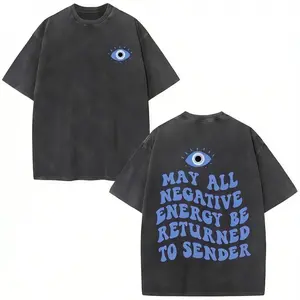 Evil Eye Energy Shield T-Shirt, TikTok Shop Black Friday Holiday Gift for Men and Women, Matching Couple’s Set, Washed Short-Sleeve Loose Soft 100% Cotton Streetwear, Unisex Casual Clothing