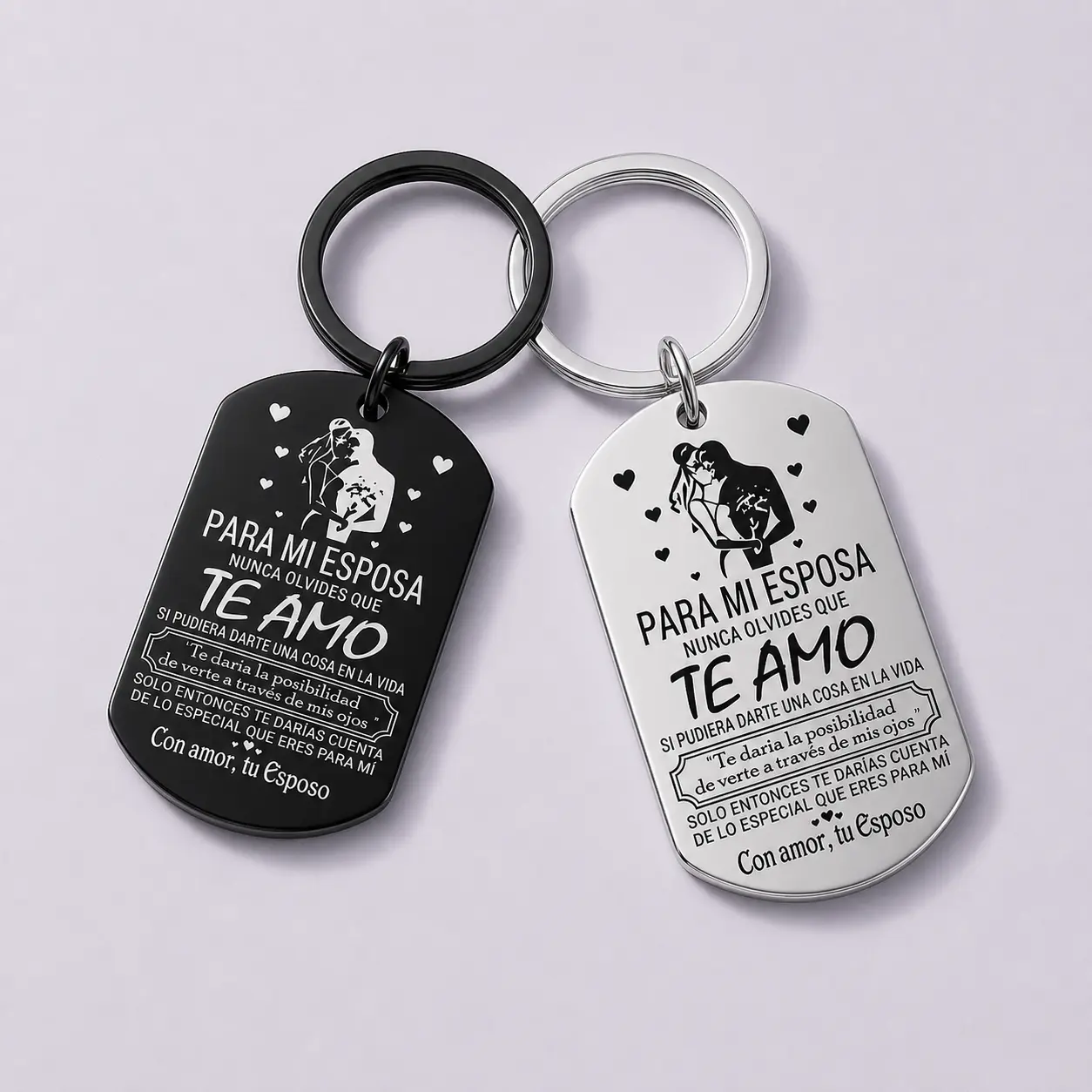 Couple Keychain Set for Husband Wife, To My Wife Te Amo Love Keyring, Stainless Steel Romantic Gift, Anniversary Birthday Valentine's Day Gift, Meaningful Keepsake Gift for Her