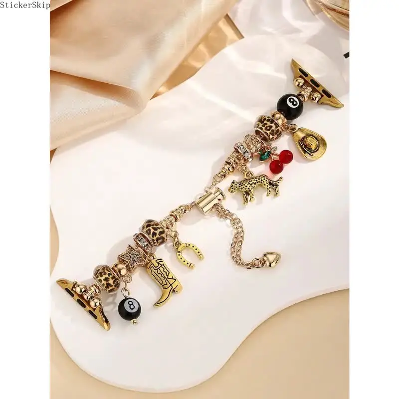 2026 Western Vintage Cactus Cowboy  Apple Watch Band, Leopard Charm Boot Bracelet Strap for Women, Personalized Fashion Wristband, Compatible with Apple Watch Ultra SE Series 1-11, 38-49mm Universal Fit, Stylish Smart Watch Accessory