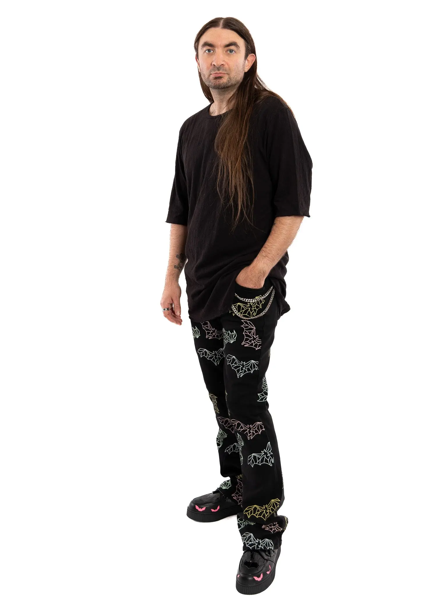 Neon Bats Print Black Skinny Jeans