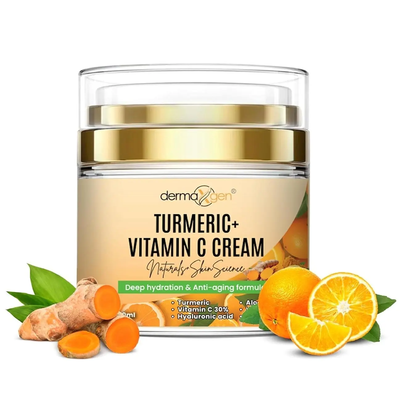 Turmeric Face Cream + 30% Vitamin C Glow Boosting Moisturizer & Skin Repairing, Hydrating with Organic Ingredients Anti-Aging Facial Cream, Normal, Dry, Oily & Combination Skin - 1.7 FL OZ