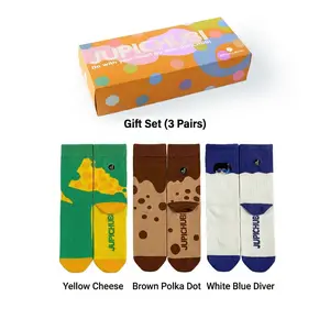 JUPICHUBI Novelty Fun Crew Socks for Men and Women| Breathable Combed Cotton Seamless Toe Casual Dress Socks| Colorful Cheese Diver Polka Dot Patterns| Unisex US Size 5.5-10