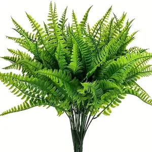 12 bunches of artificial fern plants, made of UV-resistant silk flowers, Boston fern artificial green plants, fern shrubs, Outdoor Faux Greenery, Decorative Fake Plants, suitable for indoor and outdoor decoration such as gardens, hanging baskets, etc.