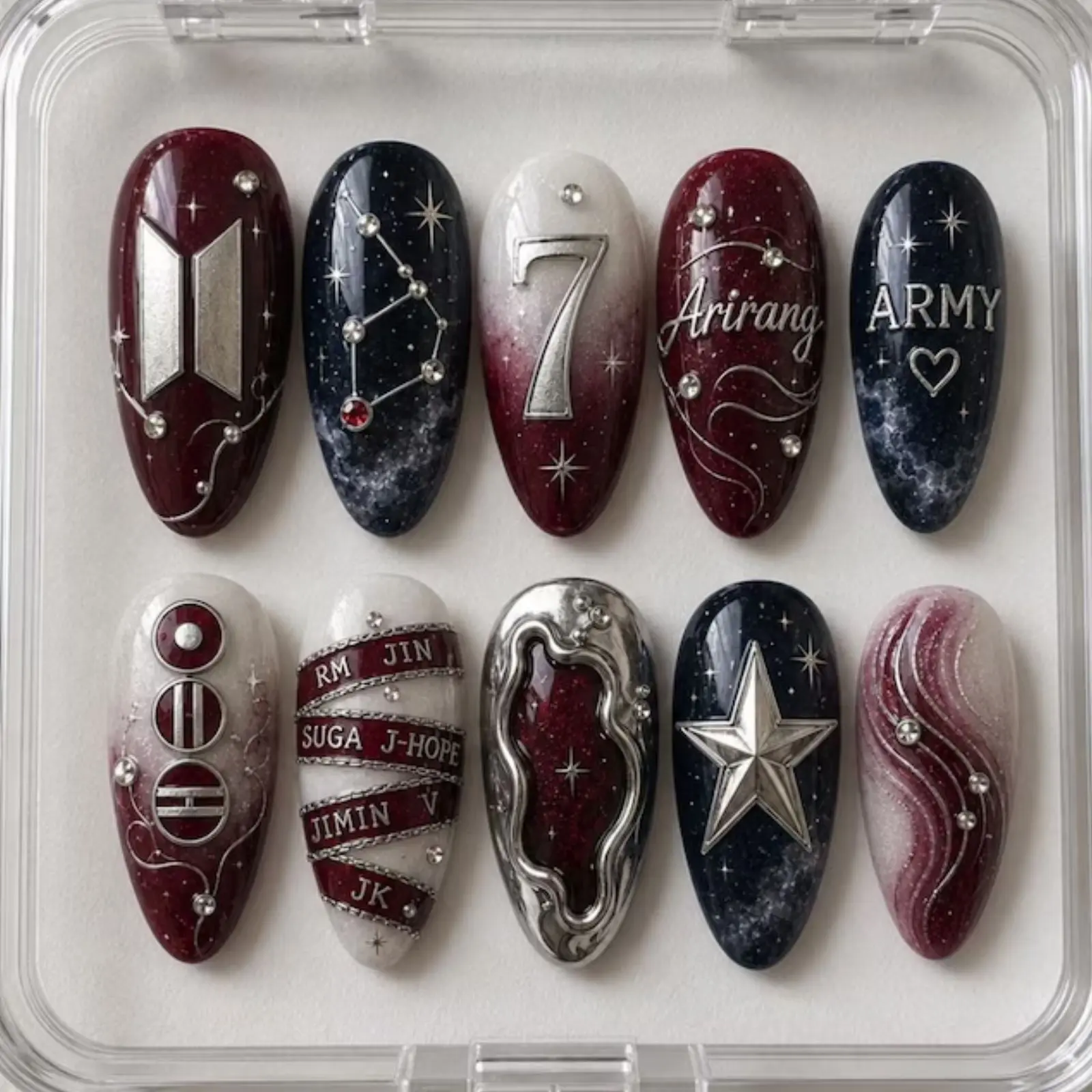 Galaxy BTS Inspired Press On Nails | Arirang World Tour 2026 Nails | Celestial Star Gradient Fake Nails | Handmade Kpop Fan Gift