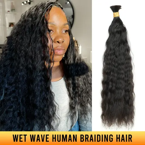 Ygwigs Double Drawn Wet & Wave Bulk Human Hair For Braiding Natural Black