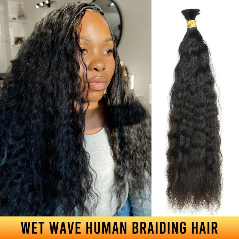 Ygwigs Double Drawn Wet & Wave Bulk Human Hair For Braiding Natural Black