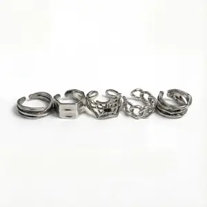 5-25Pcs Stainless Steel Silver Stackable Rings, Hypoallergenic Waterproof Adjustable Open Ring Set, Minimalist Cool Jewelry Gift for Women