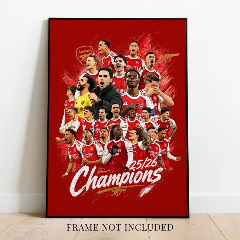 Arsenal Champions Poster, The Winner Champions 2025-2026 Print Football Wall Art Poster, Gift For The Gunners, Home Decor