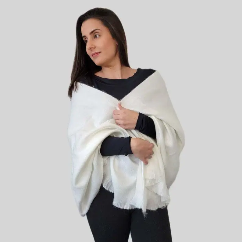 Alpaca Shawl - Ultra-Soft Alpaca Shawls - White Shawl - Wedding Shawl Bridal Wrap - Ivory Shawl
