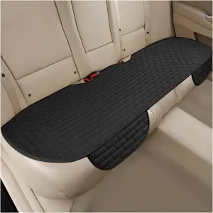 Car Seat Cover for Rear Seats, Long Comfortable Auto Rear Seats Protector with Storage Pocket, Anti-Slip Breathable Linen Bottom Bench Seat Cushion Pad for Car Truck SUV (Black)