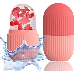 Ice Cube Facial Roller Massager, Skin Relaxing Care Tool, Reduce Eye Swelling, Soothe Body Discomfort, Reusable Silicone Massage Tool Pink