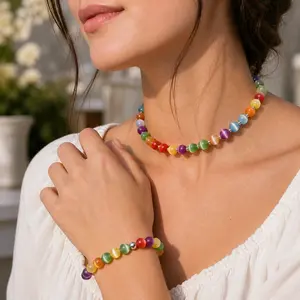 [Buy 1 Get 1 Free]Color-Changing Dopamine Necklace – Arrives with White UV Reactive Beads, Turns Rainbow in Sun/UV Light – Waterproof Beaded Choker, Stainless Steel Summer Jewelry