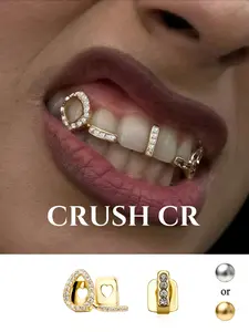 CRUSH CR Unique Heart Grillz Gift Set, Gold/Silver Plated Teeth Caps with CZ Stones, Versatile Glam Dental Jewelry, Perfect for Birthdays, Hip Hop Fans and Holiday Gifting