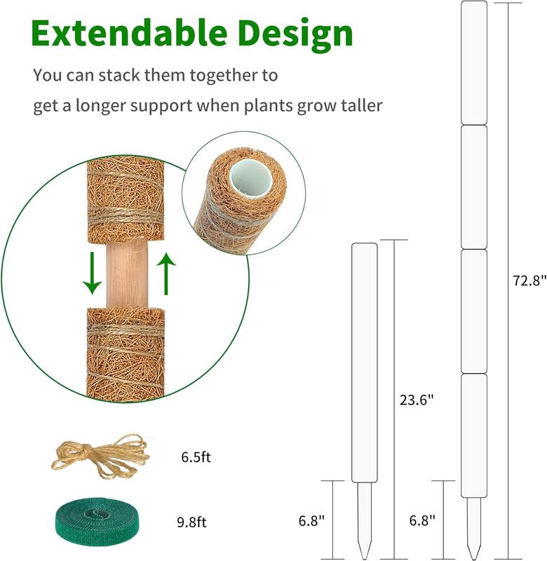 Moss Pole, 4 Pack 17inch Monstera Plant Support Stackable Moss Poles for Plants, Coir Totem Pole Tall Moss Pole for Climbing Plants, Sphagnum, Indoor Potted Plants - Can Stacked Up to 56’’