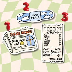 Christian Sticker Pack, Jesus Heals Good News Salvation Receipt Cute Faith Vinyl Decals Set for Laptop Water Bottle