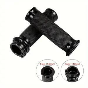 Motorcycle Handlebar Grips - 1" (25mm) Rubber & Aluminum, Anti-Skid Textured Surface, Fits Sportster 883/1200, Dyna, Road King, Electra Glide & More, Black/Chrome, Precision Machined for Enhanced Control, Motorcycle Accessories