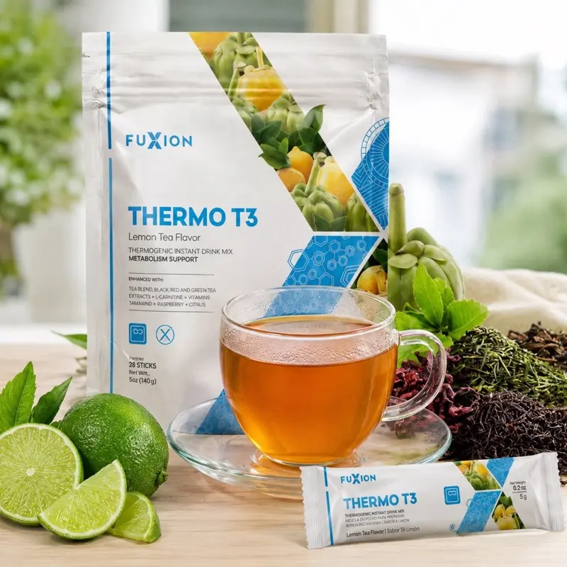 Fuxion THERMO T3 Lemon Tea Drink Mix with L-Carnitine, Tea Extracts & Chromium – 28 Sticks