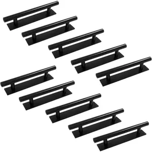 10 count 135mm/5.3 Inch Self Adhesive Cabinet Handles Pulls, Sturdy ABS Plastic Adhesive Cabinet Stick On Door Handles for Kitchen Cabinet Drawer (Black)
