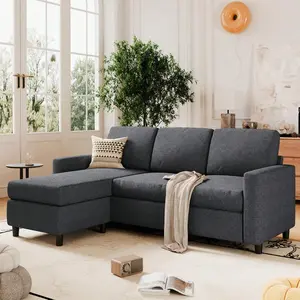 L-Shaped   For Living Room Convertible Sectional  With Reversible Chaise Modern Linen Fabric,Sectional   For Small Space sofa couch Faux Fur Bean Bag