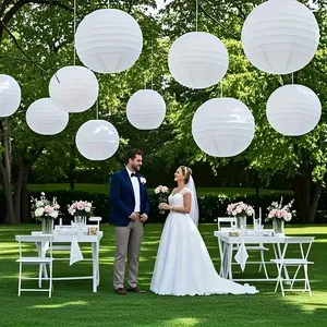 16 pieces white paper lantern decorations, suitable for Chinese or Japanese hanging round paper lanterns, ideal for birthdays, weddings, Christmas, bridal showers, home decor, party decor (round) party supplies set Spooky Campfire Resin Ornament