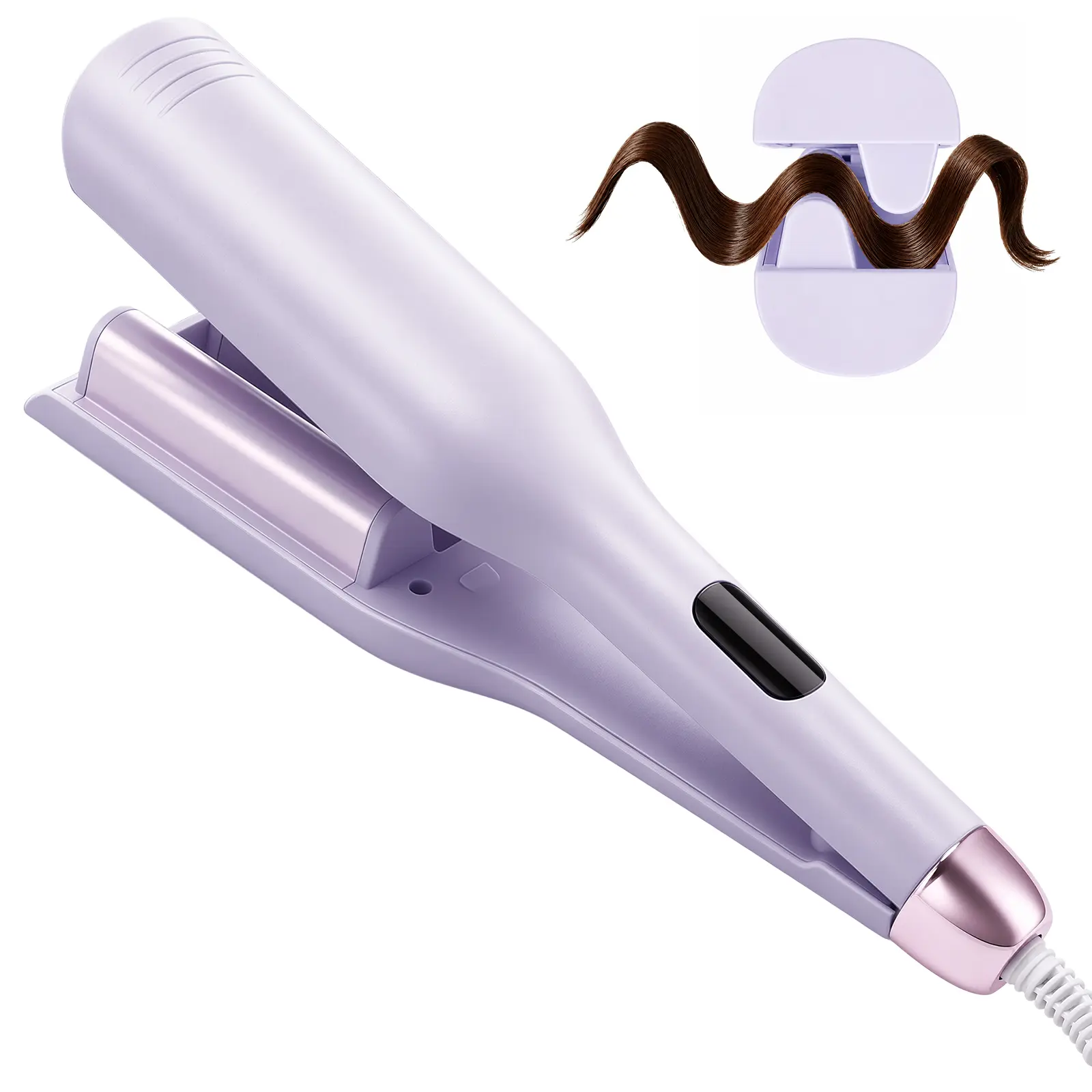 Purple Mini Beach Wave Crimping Curling Iron - 0.4" Barrel, 5-Temp Heat Resistant Multi-Setting Tool, Anti-Scald, Dual Voltage, Travel-Friendly Easy Curl Hair Styling Curlers & Straighteners, Holiday Gift, Curling Irons