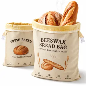 2 Pack XL Reusable Beeswax Bread Bags for Sourdough Baking, Reusable Organic Linen Beeswax Bread Bag for Homemade Bread, Food-Storage Bag to Keep Fresh