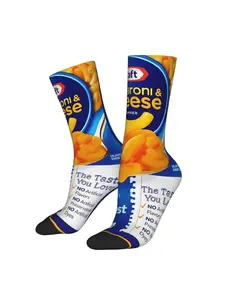 1 Pair Happy Funny Men's compression Socks Craft Macaroni & Cheese Design Vintage Harajuku Hip Hop Novelty Pattern Crew Crazy Sock Gift Printed Merry Christmas Decoration Gift Xmas